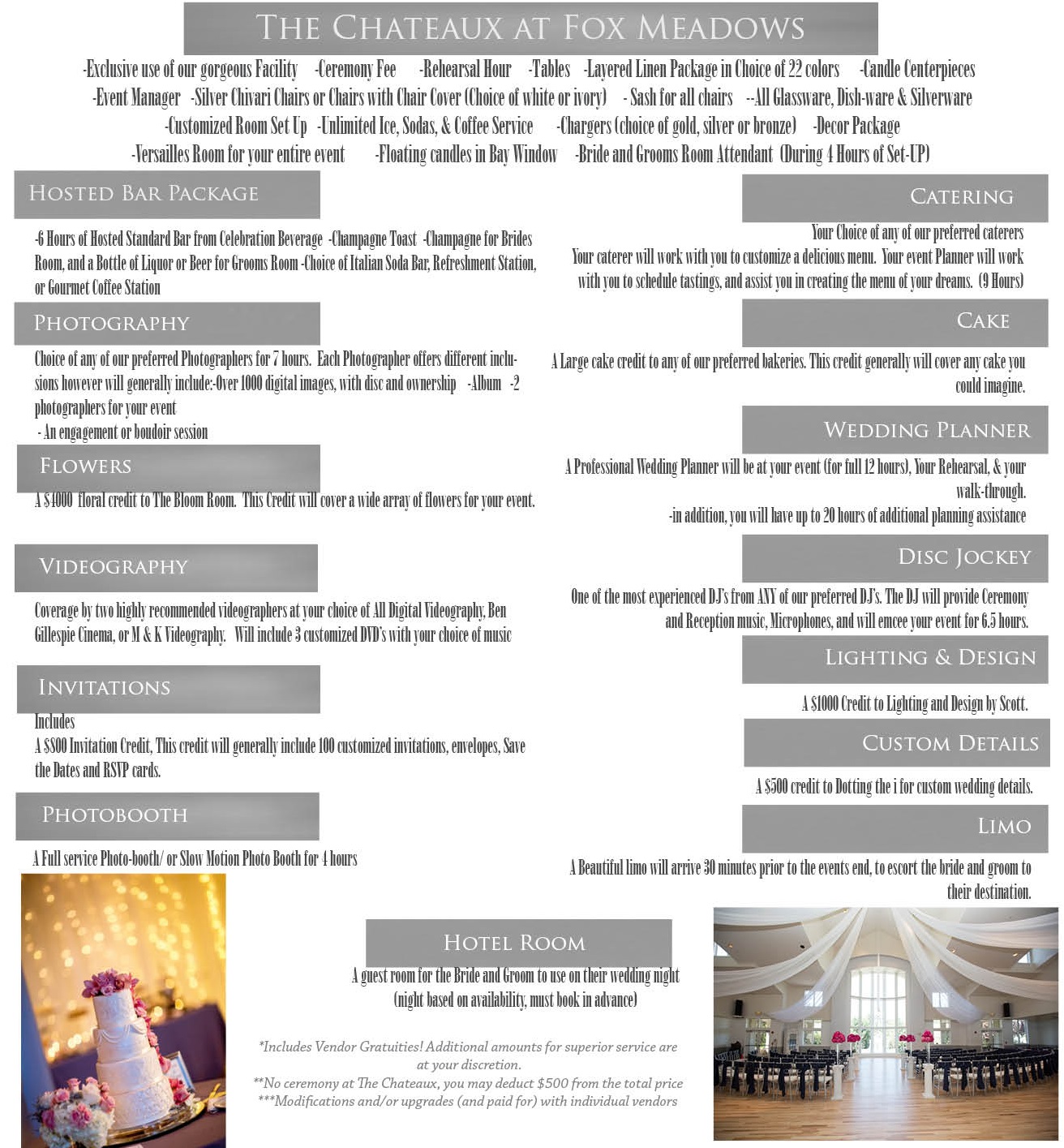Pricing Packages Caux At Fox Meadows Facility Fees Platinum Inclusive Package Deluxe Wedding