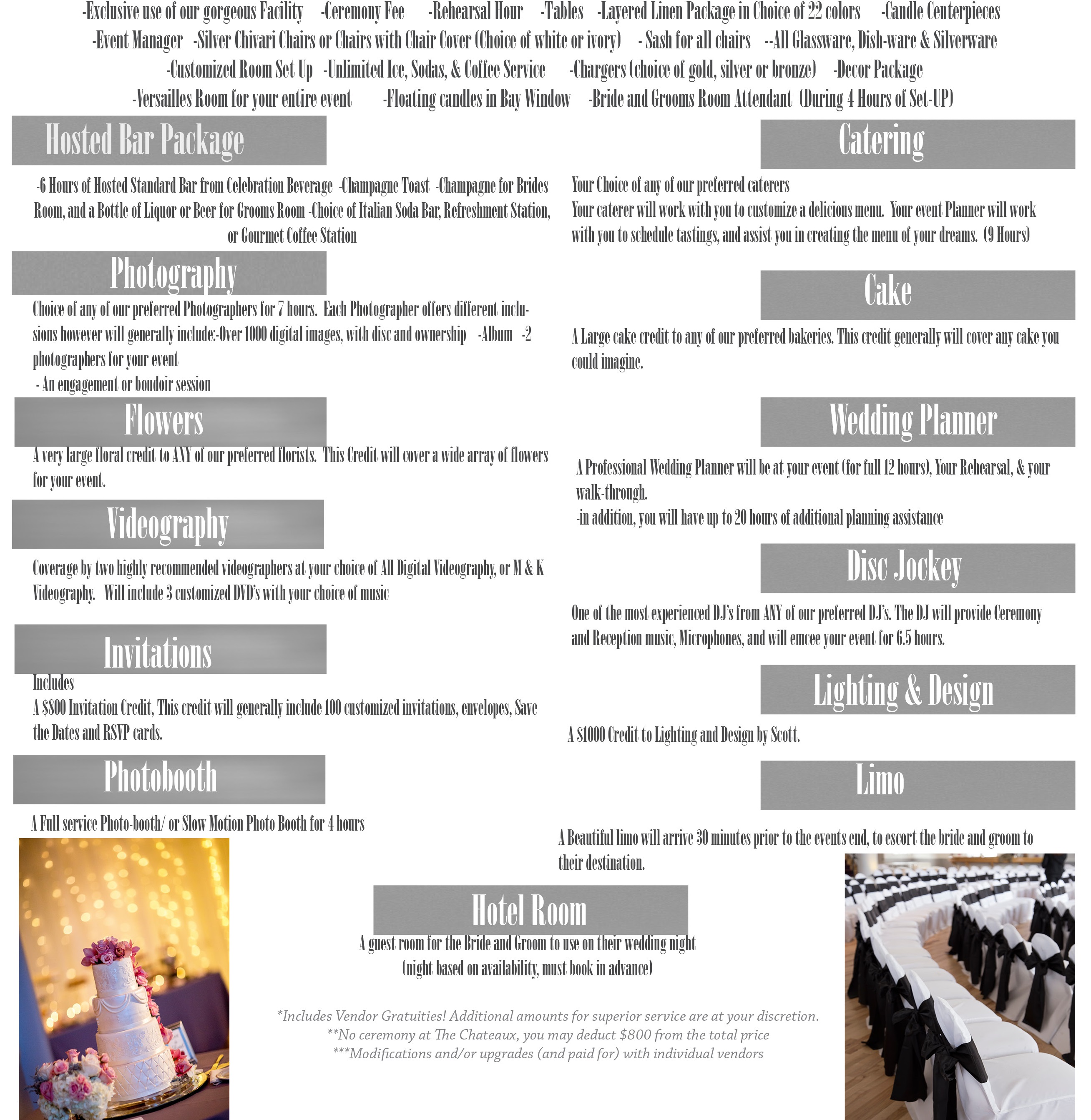 Pricing Packages Caux At Fox Meadows Deluxe Wedding Inclusive Package Clic Simply Elegant Optional Al Items