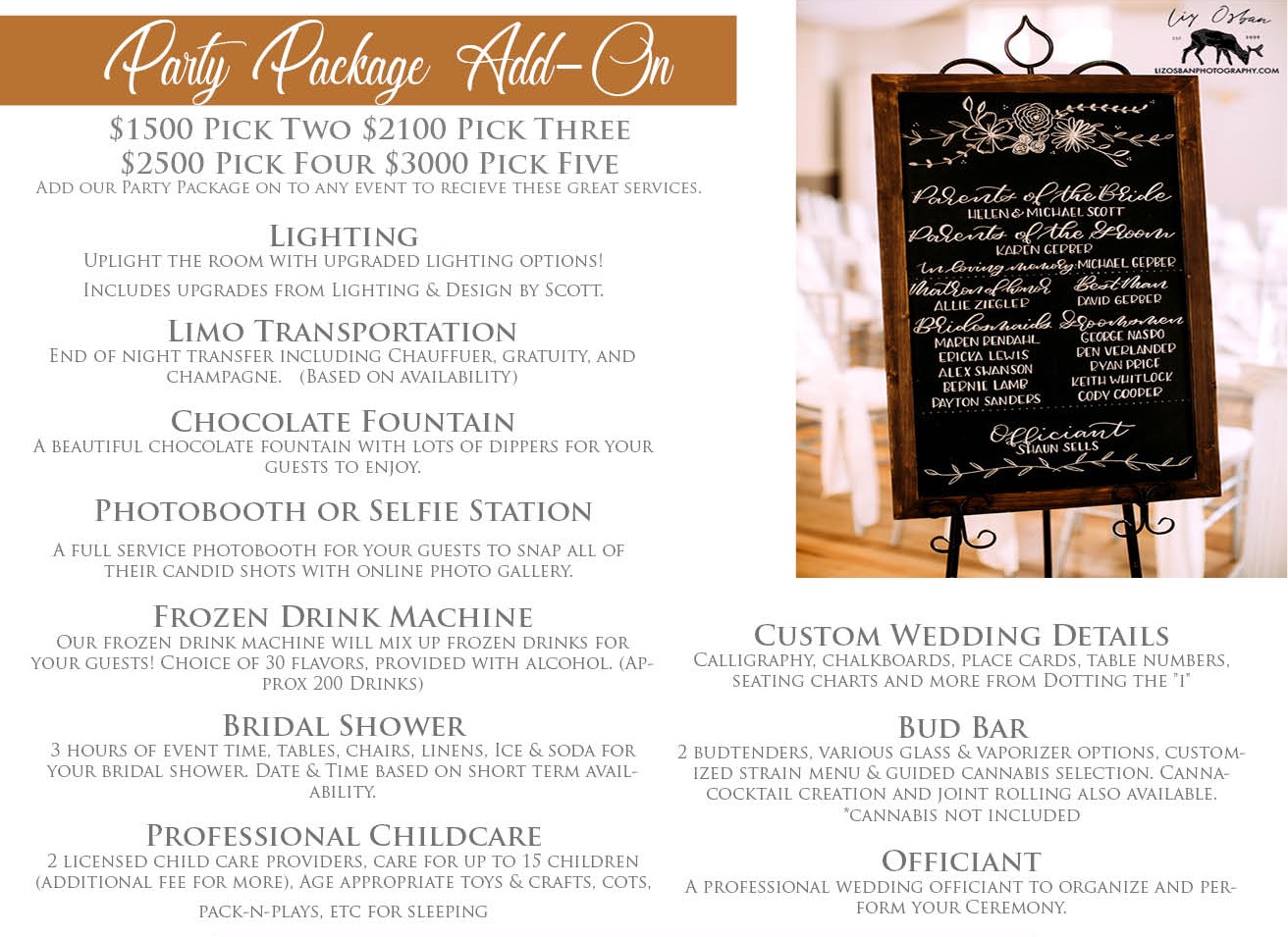 Pricing Packages Caux At Fox Meadows Facility Fees Platinum Inclusive Package Deluxe Wedding Clic Simply Elegant Midday Soiree